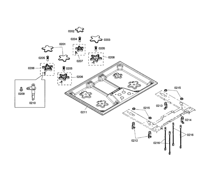Cooktop Diagram and Parts List for SGS304FS 01 Thermador Cooktop