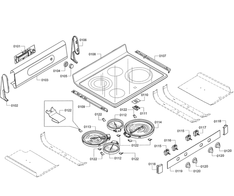 Control Panel Diagram and Parts List for HES7282U 08 Bosch Range