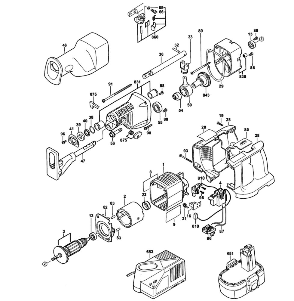 Saw Diagram and Parts List for 1645K-24  Bosch Reciprocating Saw