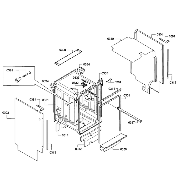 Base & Frame Diagram and Parts List for SPX5ES55UC 07 Bosch Dishwasher