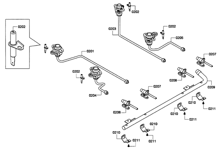 Burners Diagram and Parts List for HGS7282UC 06 Bosch Range