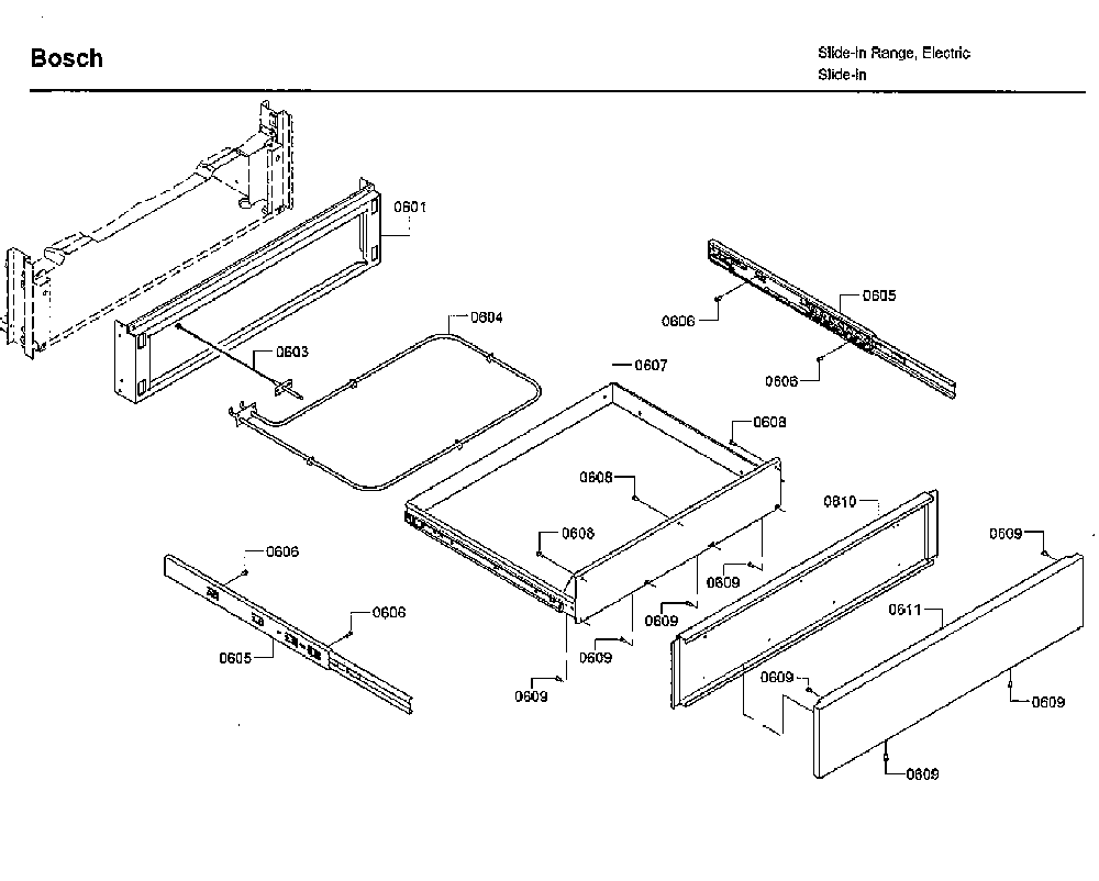 Drawer Diagram and Parts List for HIIP054U 06 Bosch Range