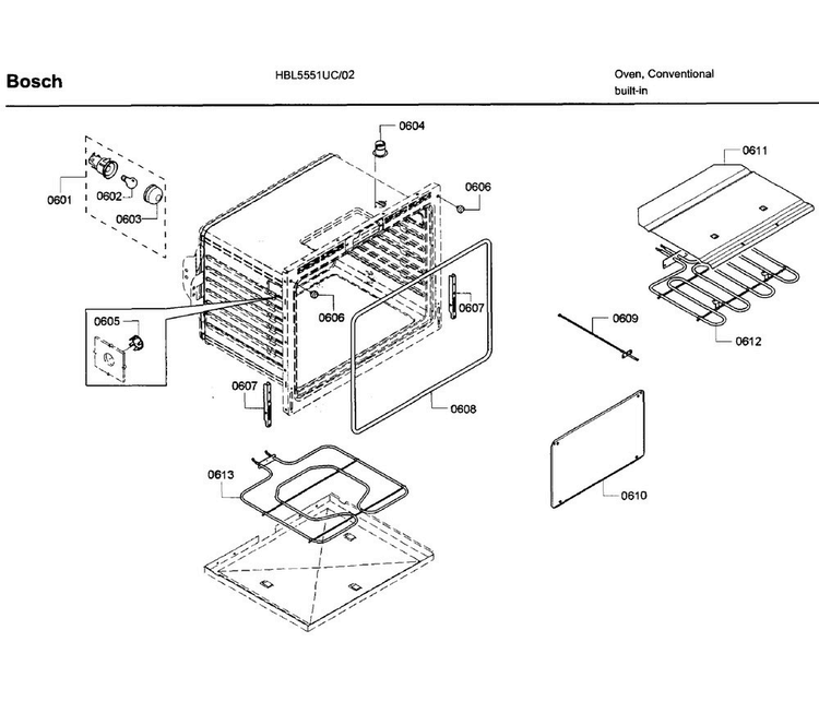 Cavity 2 Diagram and Parts List for HBL5551UC 02 Bosch Wall Oven