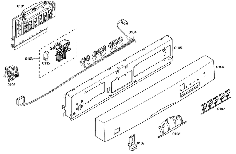 Control Panel Diagram and Parts List for SHE43M02UC 46 Bosch Dishwasher
