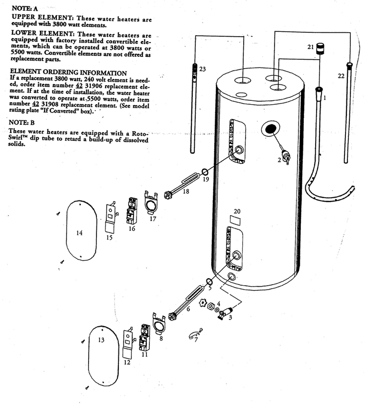Water Heater Diagram and Parts List for 153329561  Kenmore Water Heater