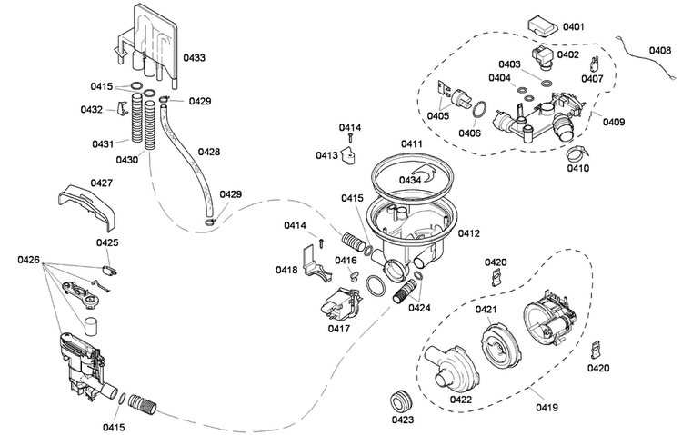 Pump Diagram and Parts List for SHE43F06UC 48 Bosch Dishwasher