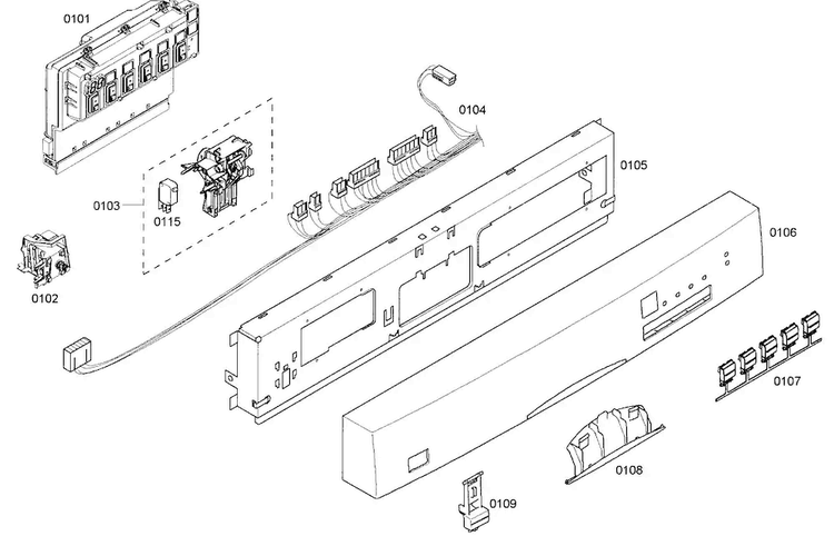 Control Panel Diagram and Parts List for SHE43M05UC 43 Bosch Dishwasher