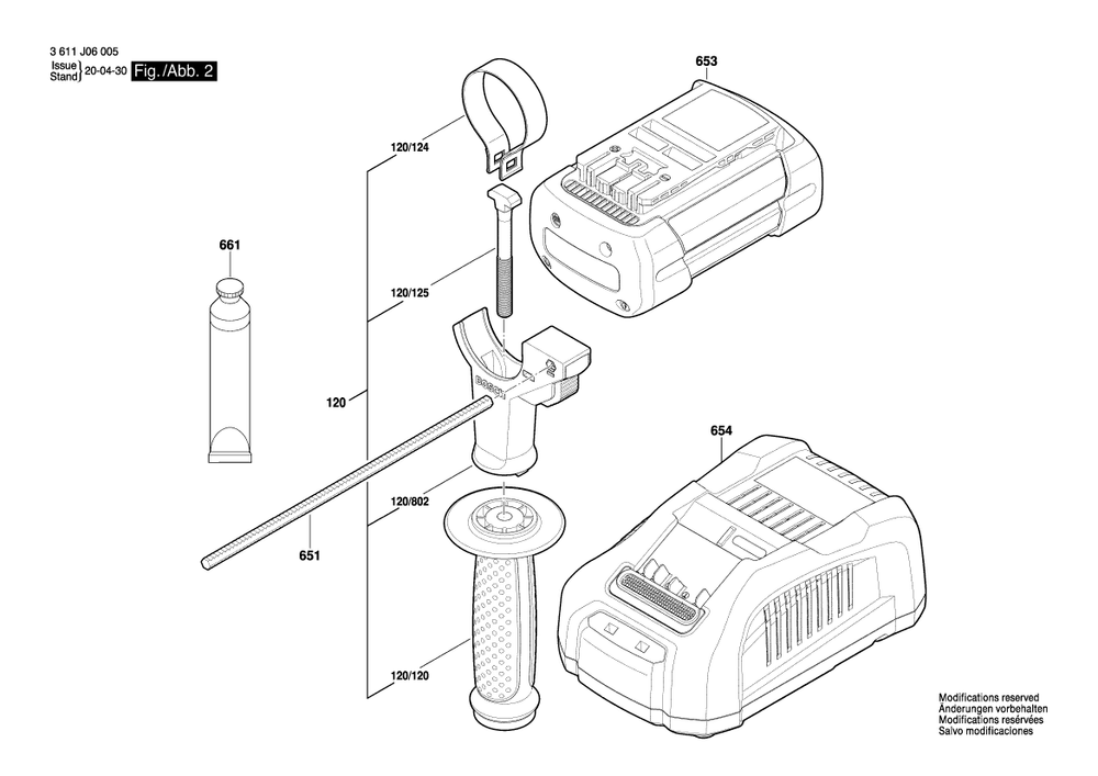 Diagram 2 Diagram and Parts List for GBH36V-LIPLUS 3 611 J06 005 Bosch Hammer Drill