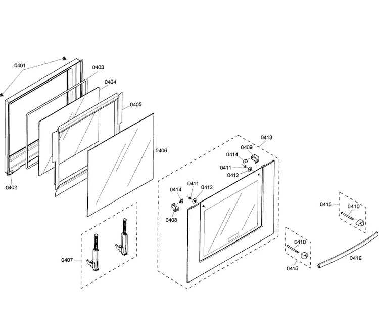 Door Assy Diagram and Parts List for HBL8450UC 03 Bosch Wall Oven