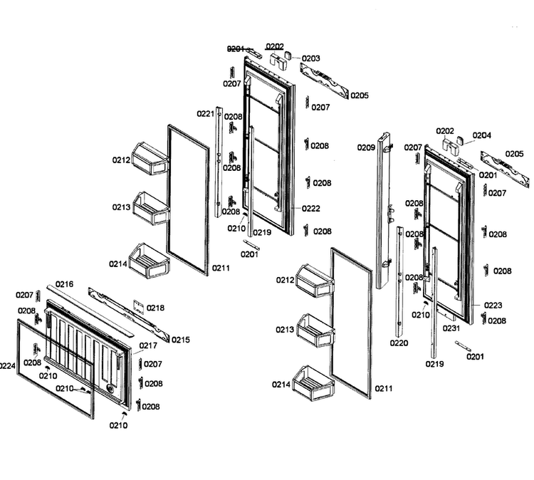 Doors Assy Diagram and Parts List for T36IT71FN 25 Thermador Refrigerator
