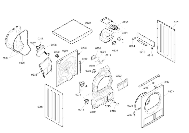 Cabinet Diagram and Parts List for WTE86300US 03 Bosch Dryer