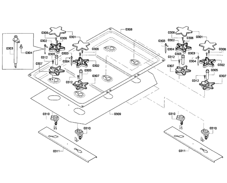 Burners Assy Diagram and Parts List for PRD366GHC 01 Thermador Range
