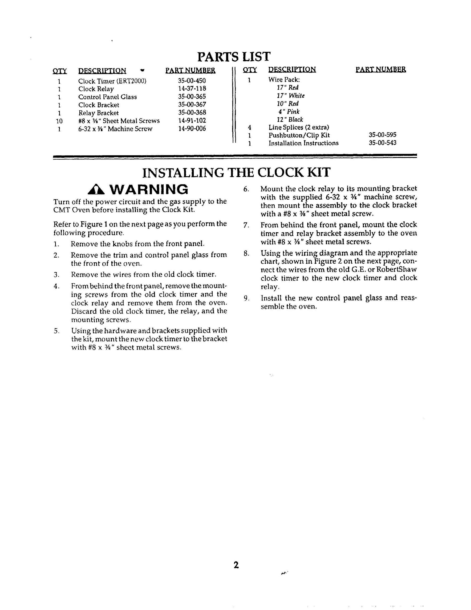 10 - CLOCK KIT INSTALLATION Diagram and Parts List for CMT-18  Bosch Range