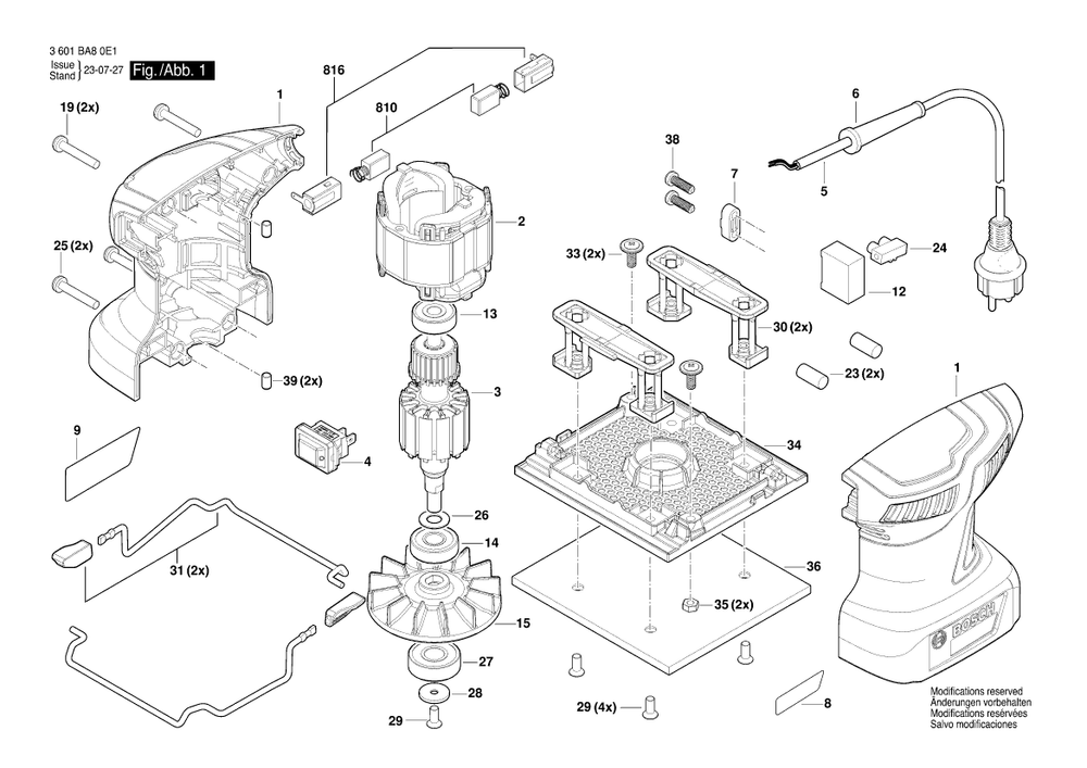 Diagram Diagram and Parts List for GSS140 3 601 BA8 0E1 Bosch Orbital or Palm Sander