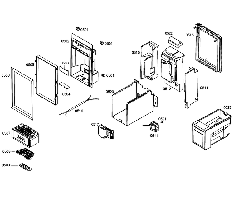 Dispenser Diagram and Parts List for T24ID80NLP 01 Thermador Freezer