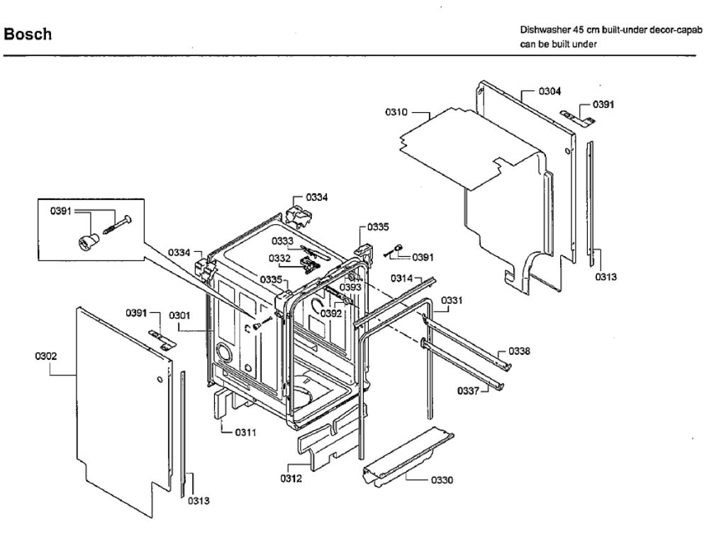 Cabinet Diagram and Parts List for SPE68U55UC 42 Bosch Dishwasher
