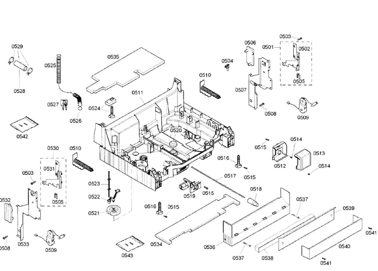 Base Diagram and Parts List for SHX57C05UC 38 Bosch Dishwasher