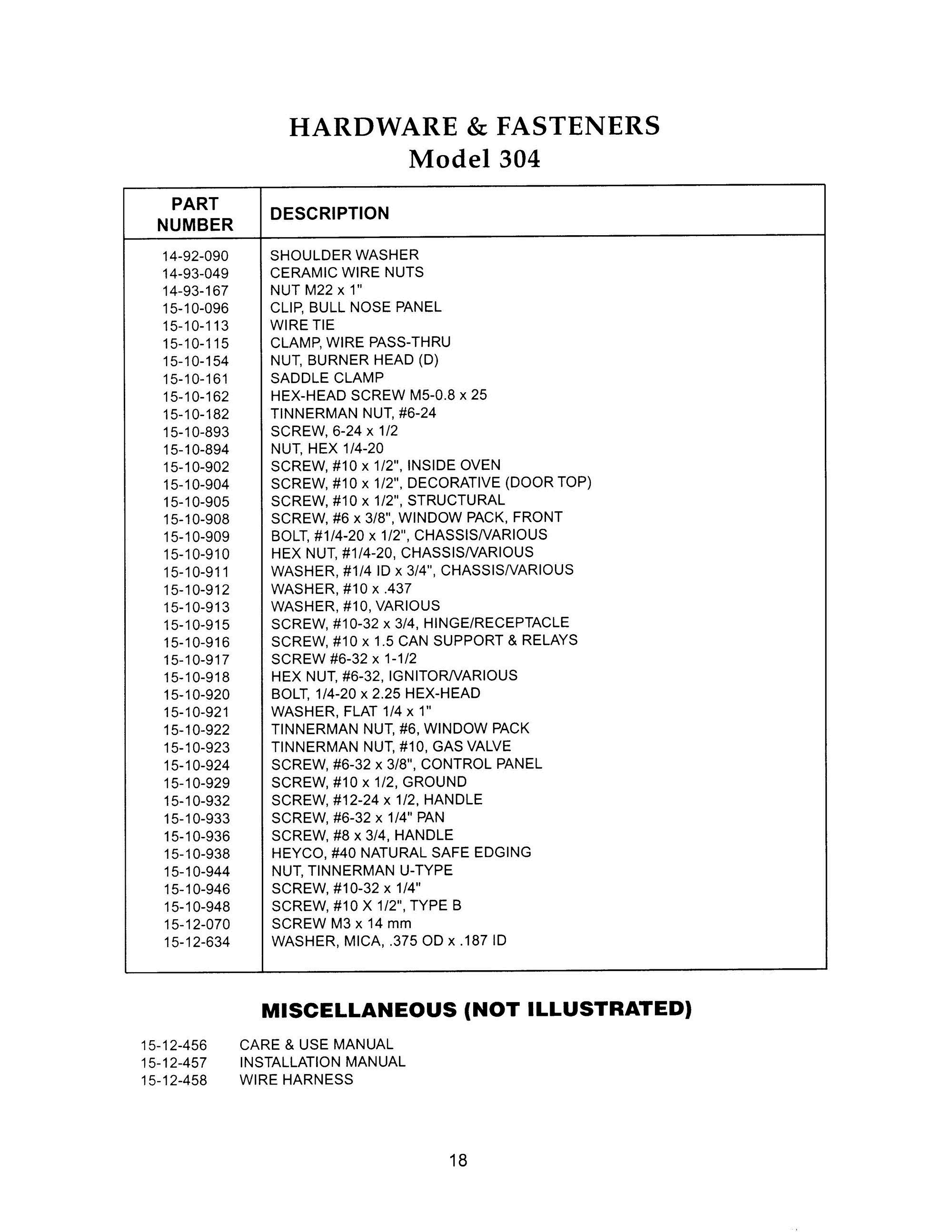 18 - HARDWARE & FASTENERS Diagram and Parts List for PRG304US  Bosch Range