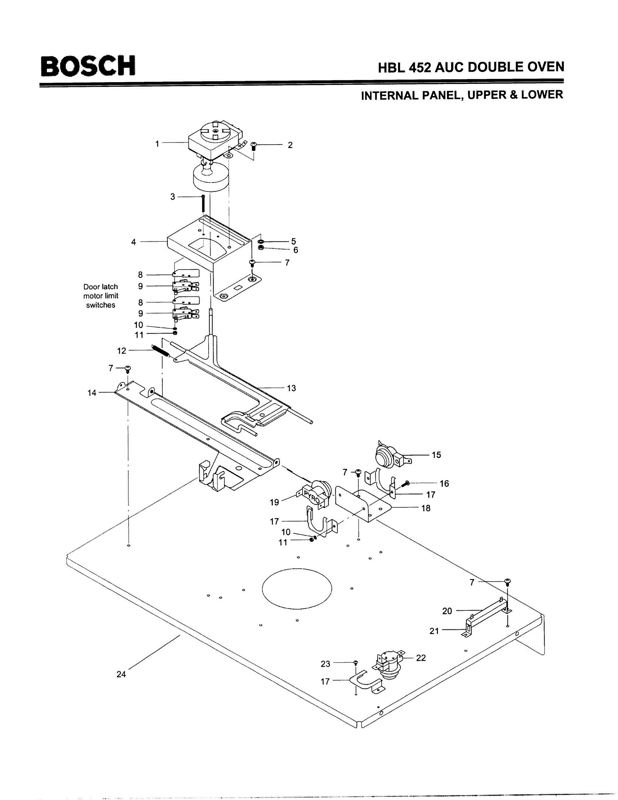 05 - INTERNAL PANEL, UPPER & LOWER Diagram and Parts List for HBL452AUC(FD8202-)  Bosch Wall Oven