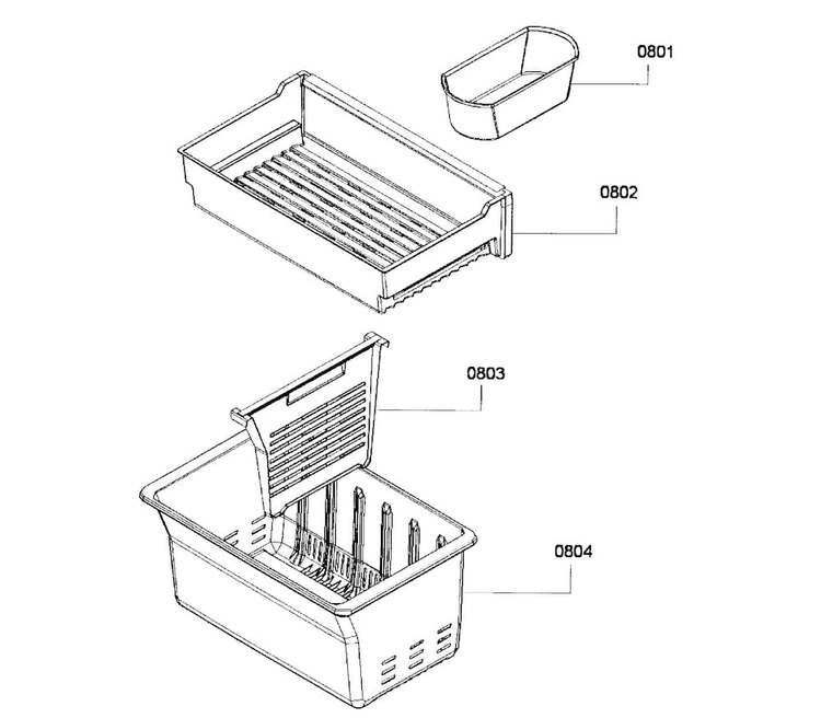 Fre Baskets Diagram and Parts List for B26FT70SNS 01 Bosch Refrigerator
