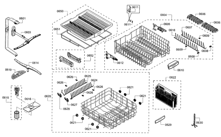 Rack Diagram and Parts List for SHV68T53UC 07 Bosch Dishwasher