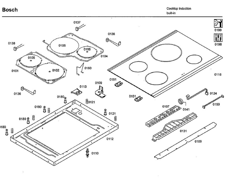 Induction Asy Diagram and Parts List for NIT8065UC 21 Bosch Cooktop