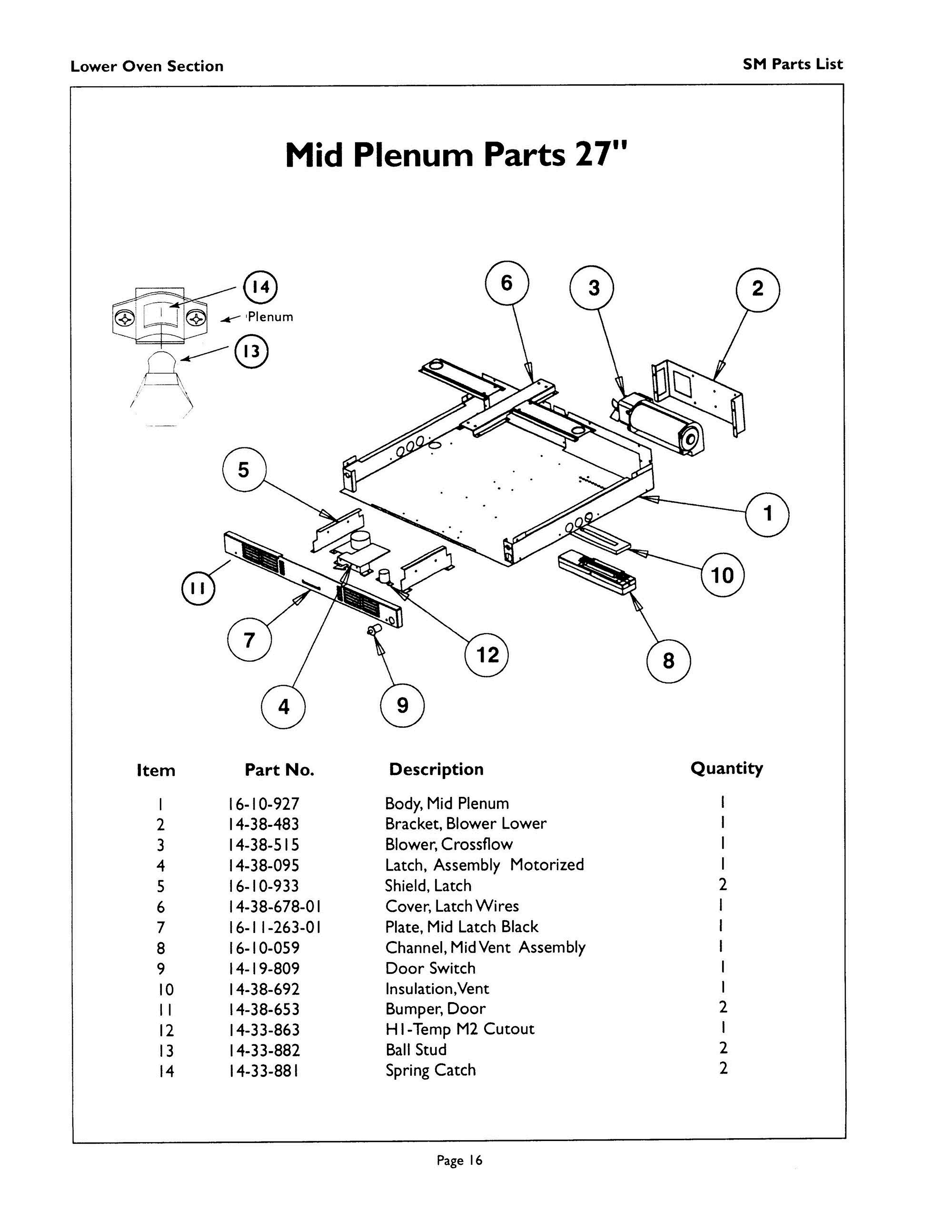 16 - MID PLENUM Diagram and Parts List for SM272B  Bosch Range