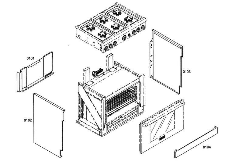 Cabinet Parts Diagram and Parts List for PRL366EH03  Thermador Range