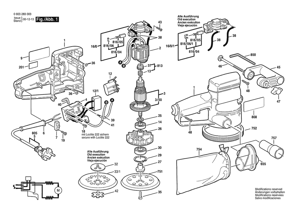 Section 1 Diagram and Parts List for PEX125A 0603283034 Bosch Orbital or Palm Sander
