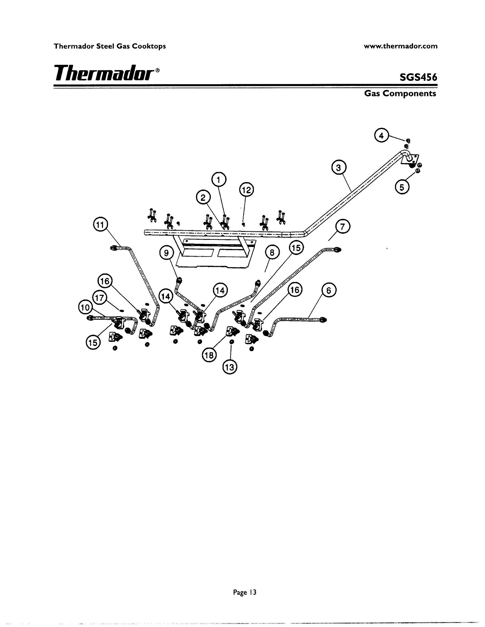 12 - GAS COMPONENTS Diagram and Parts List for SGS456ZS  Bosch Range