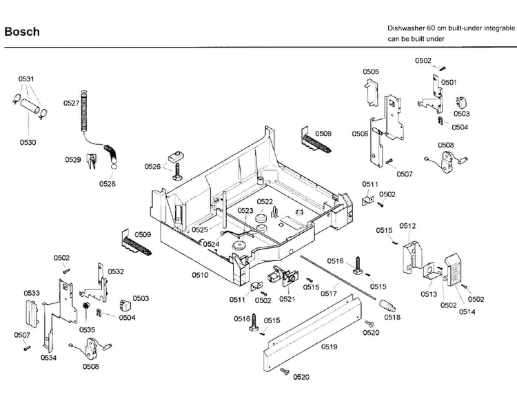 Base Diagram and Parts List for SHX43C02UC 21 Bosch Dishwasher
