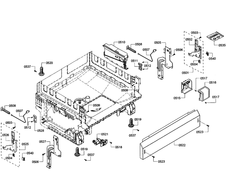Base Assy Diagram and Parts List for SHX3AR52UC 08 Bosch Dishwasher