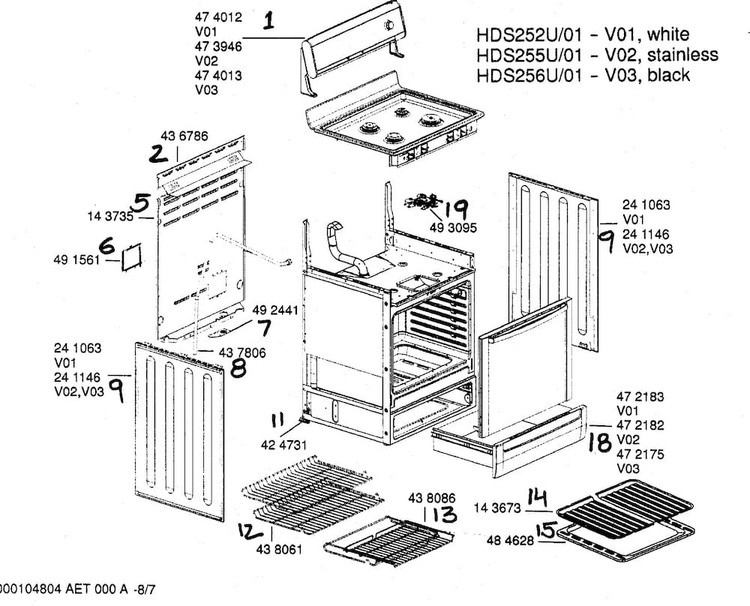 Range Shelves Diagram and Parts List for HDS252U 01 Bosch Range