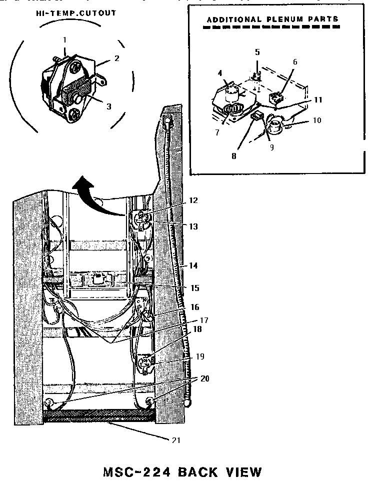 Back View Diagram and Parts List for MSC224WC  Thermador Range