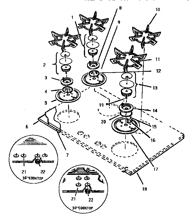 Gg36wc02 And Gg30wc02 Diagram and Parts List for GG30WC02  Thermador Cooktop