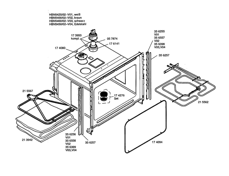 Body Diagram and Parts List for HBN5450SK 02 Bosch Wall Oven