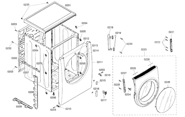 Cabinet Assy Diagram and Parts List for WTMC5330US 06 Bosch Dryer