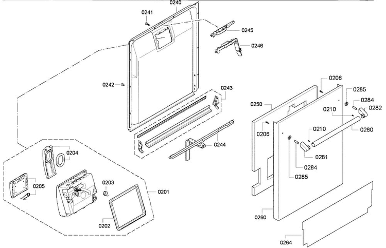 Door Assy Diagram and Parts List for DWHD650GFP 18 Thermador Dishwasher