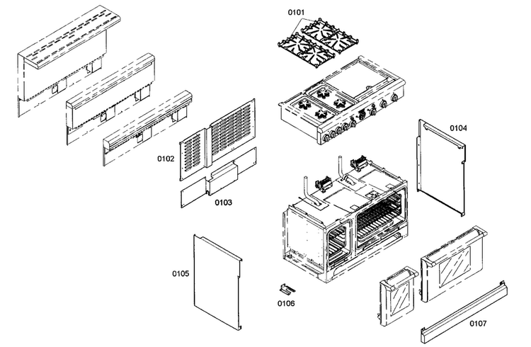 Cabinet Parts Diagram and Parts List for PD484GED01  Thermador Range