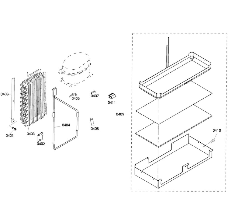 Evaporaror Diagram and Parts List for KBUDT4255E 03 Thermador Refrigerator