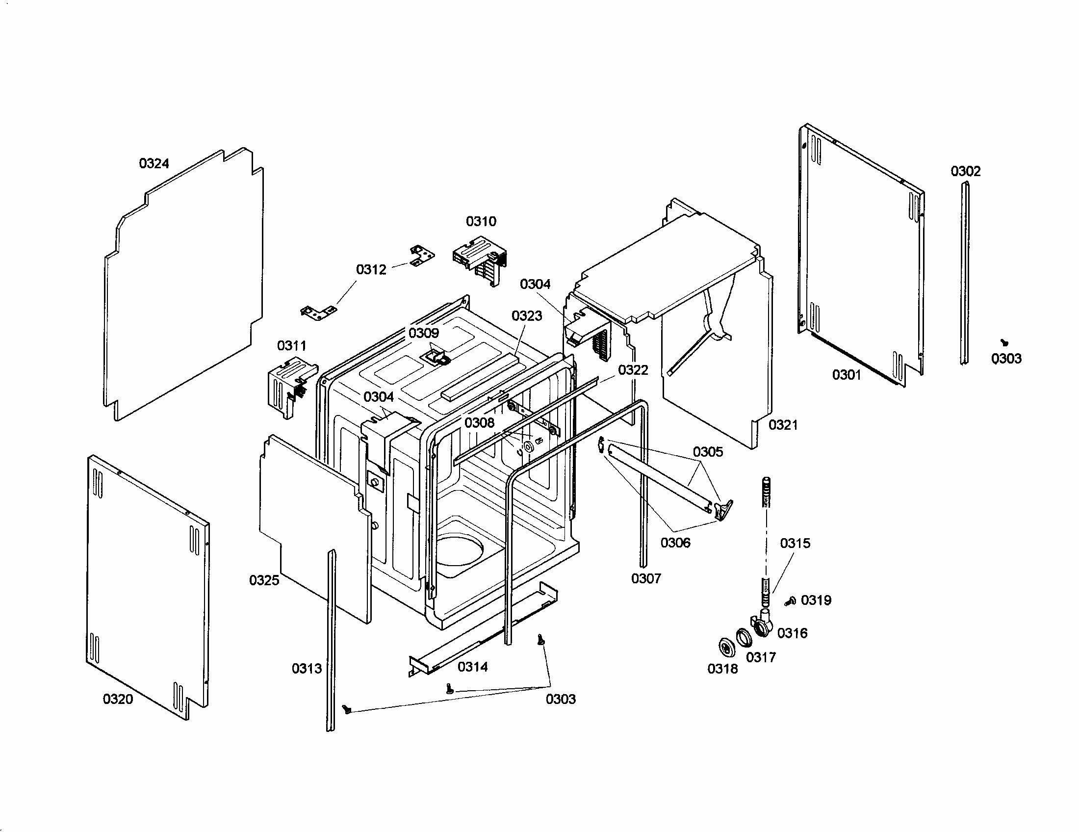 Body Diagram and Parts List for S35KMK17UC 36 Bosch Dishwasher