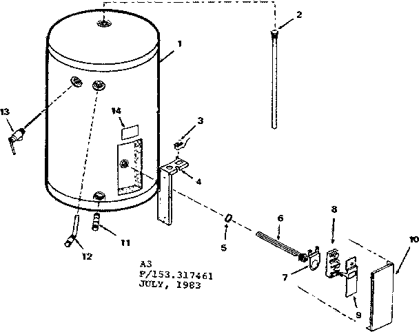 Replacement Parts Diagram and Parts List for 153317561  Kenmore Water Heater
