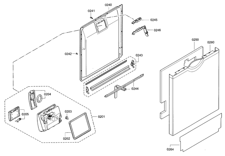 Door Diagram and Parts List for SGE68U55UC 93 Bosch Dishwasher