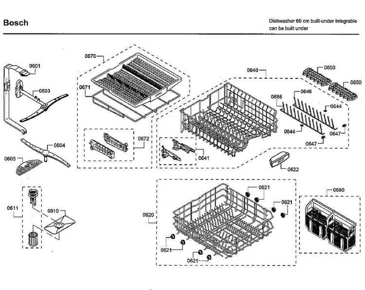 Rack Diagram and Parts List for SHP65TL5UC 09 Bosch Dishwasher