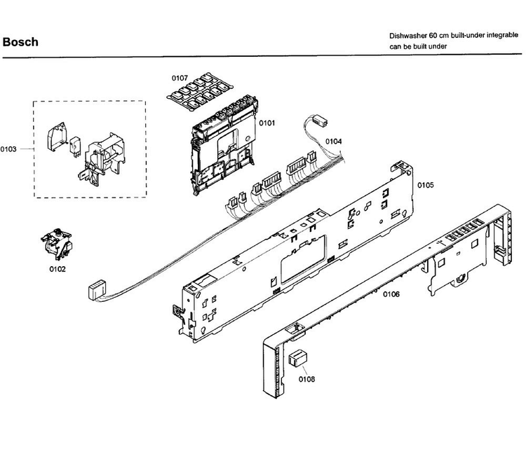 Control Panel Diagram and Parts List for SHX46A05UC 46 Bosch Dishwasher