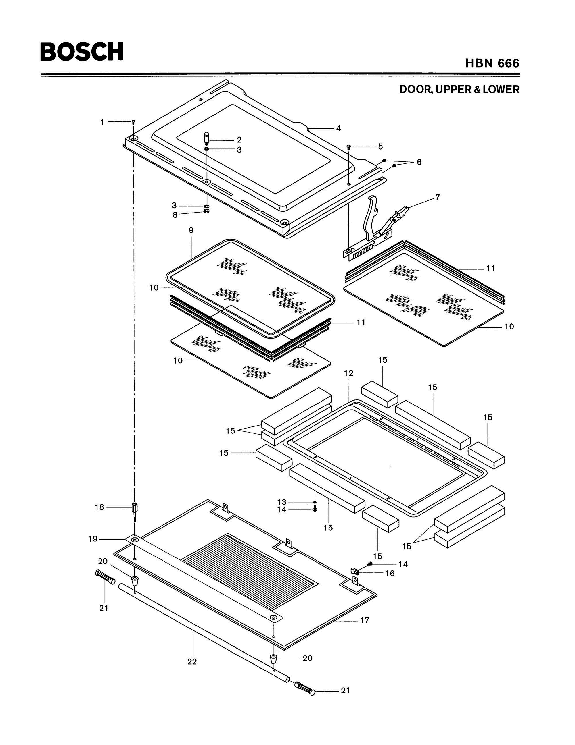 06 - DOOR, UPPER & LOWER Diagram and Parts List for HBN666  Bosch Range