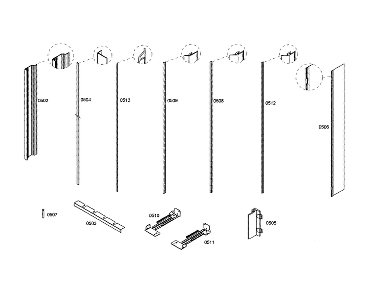 Profile Stripe Diagram and Parts List for T18IF70CSS-01  Thermador Freezer