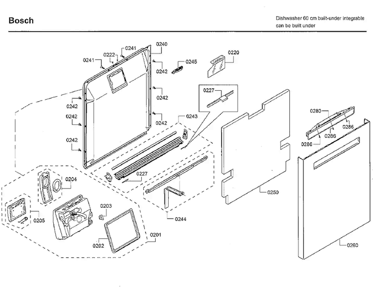 Door Diagram and Parts List for SHPM65W55N 01 Bosch Dishwasher