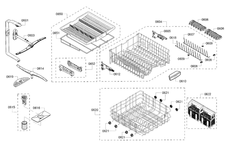 Rack Diagram and Parts List for SHP65TL5UC 07 Bosch Dishwasher