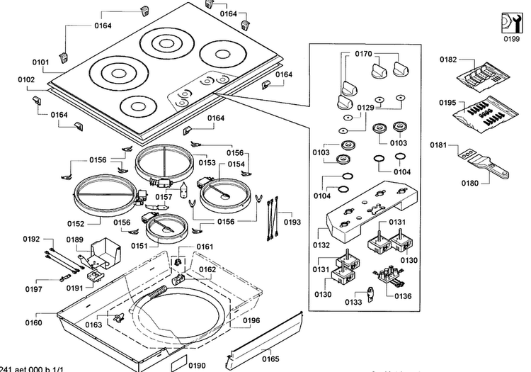 Cabinet Parts Diagram and Parts List for CEM304FS 01 Thermador Cooktop